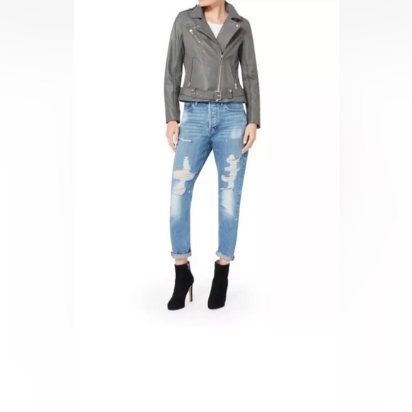 New IRO Intermix Gray Harper Leather With Camo Zip Biker Jacket 38 - Picture 4 of 15